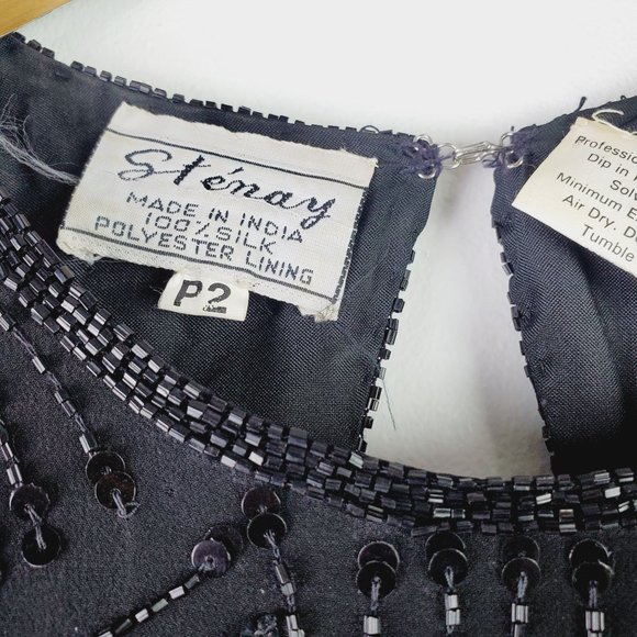 Vtg 80s Stenay Flapper Style Full Beaded Dress Sz 2P - Picture 6 of 10